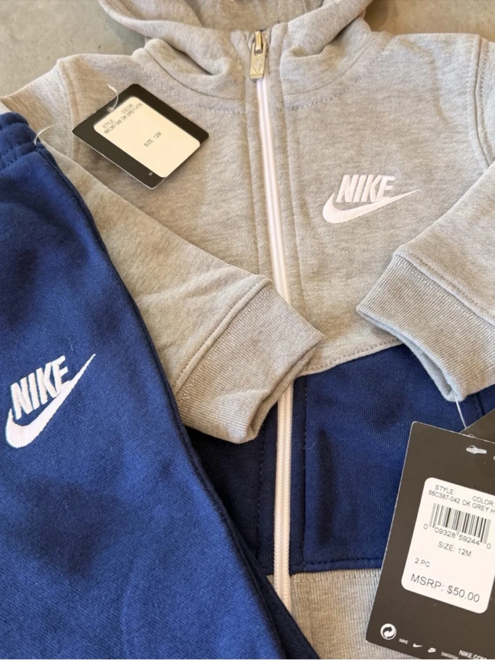 Nike Baby Set 12M NWT Hoodie Jogger 2PC Gray Blue Tracksuit - Picture 2 of 2